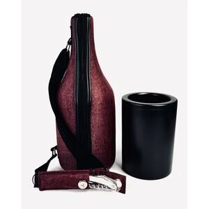 Caddy O Wine Bottle Carrier Cooler with Wine Opener Hand Strap Burgundy 14”